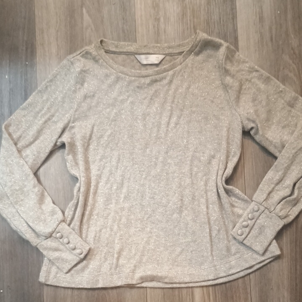 LC Lauren Conrad Shimmering Cream Long Sleeve Top